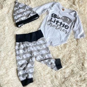 Grey Elephant Little Brother Newborn Outfit 60
